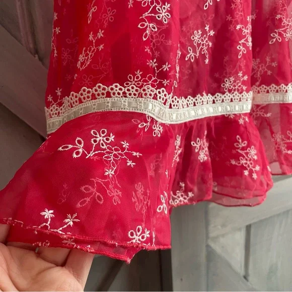 Victoria’s Secret Y2K Red‎ Sheer Embroidered Babydoll Tunic Cami L Valentines - Picture 8 of 10